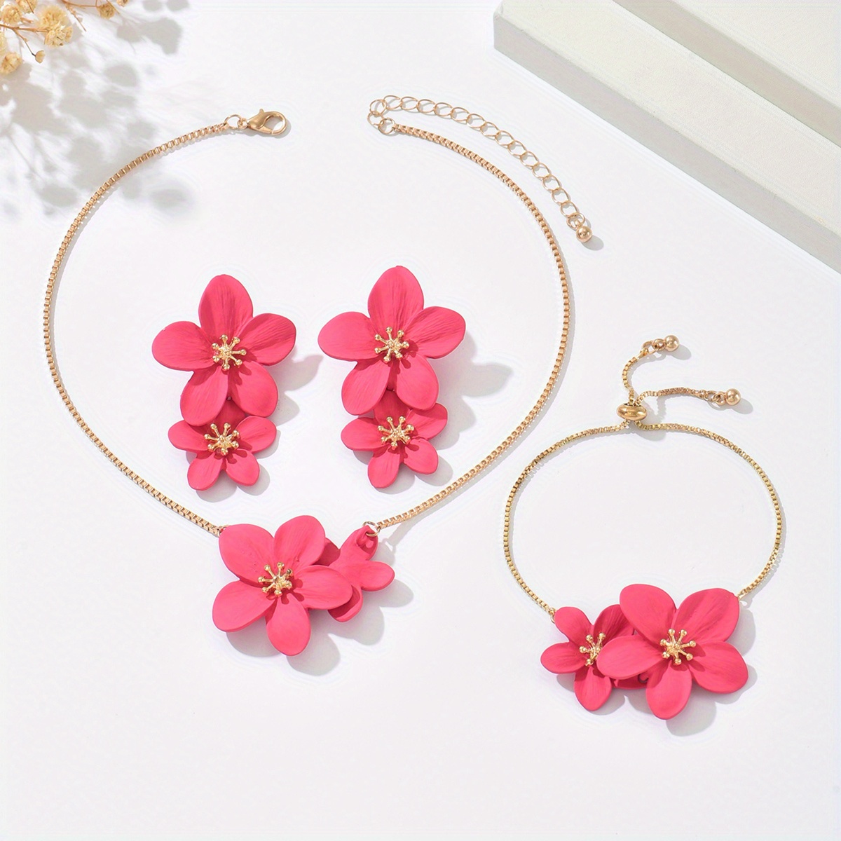 Women's Summer 3pcs Flower Collar Necklace & Earrings Set